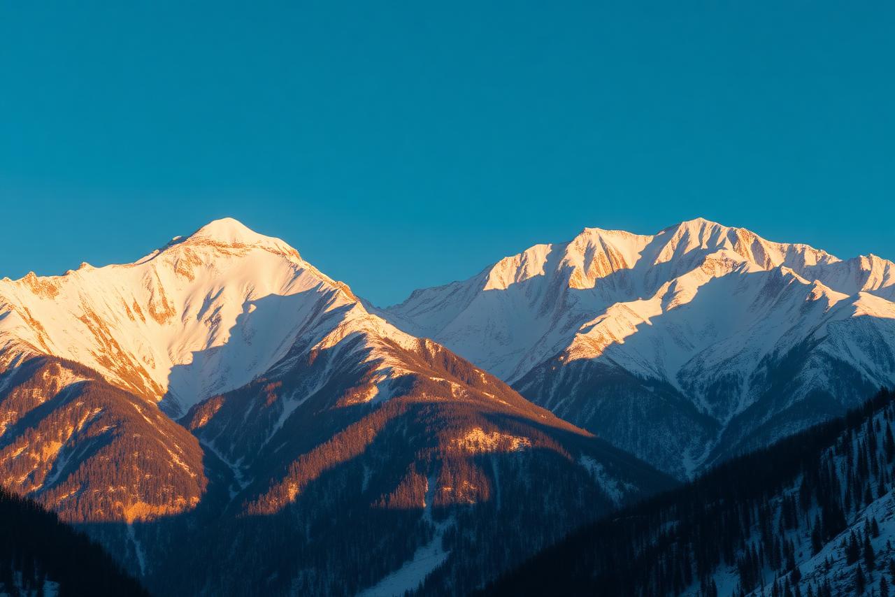 Snow-covered Himalayan peaks at sunrise in Himachal Pradesh